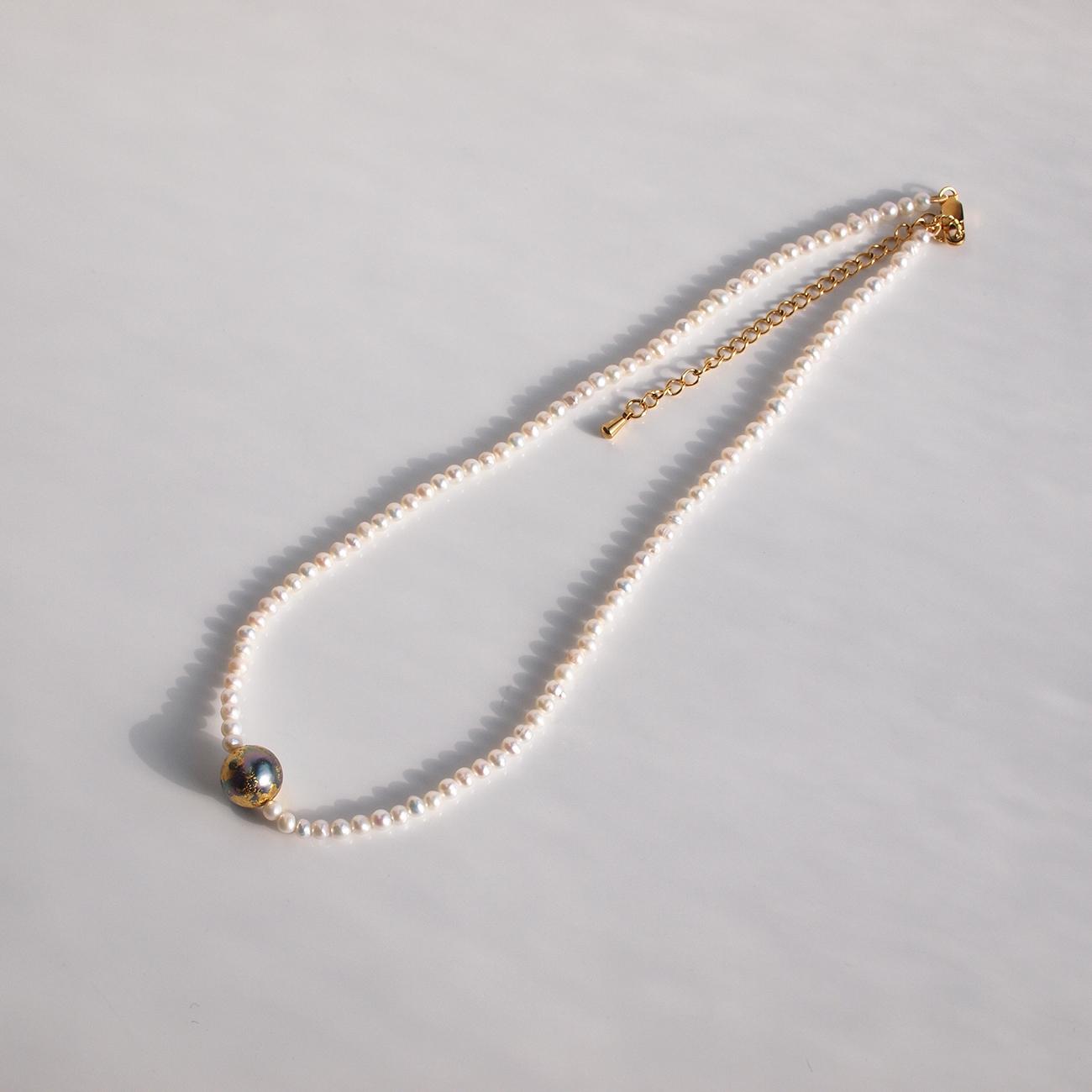 《限定2点》地球×淡水パールネックレス　チョーカー　金箔とピーコックパール　約37cm＋アジャスター　３日以内発送 | 3枚目