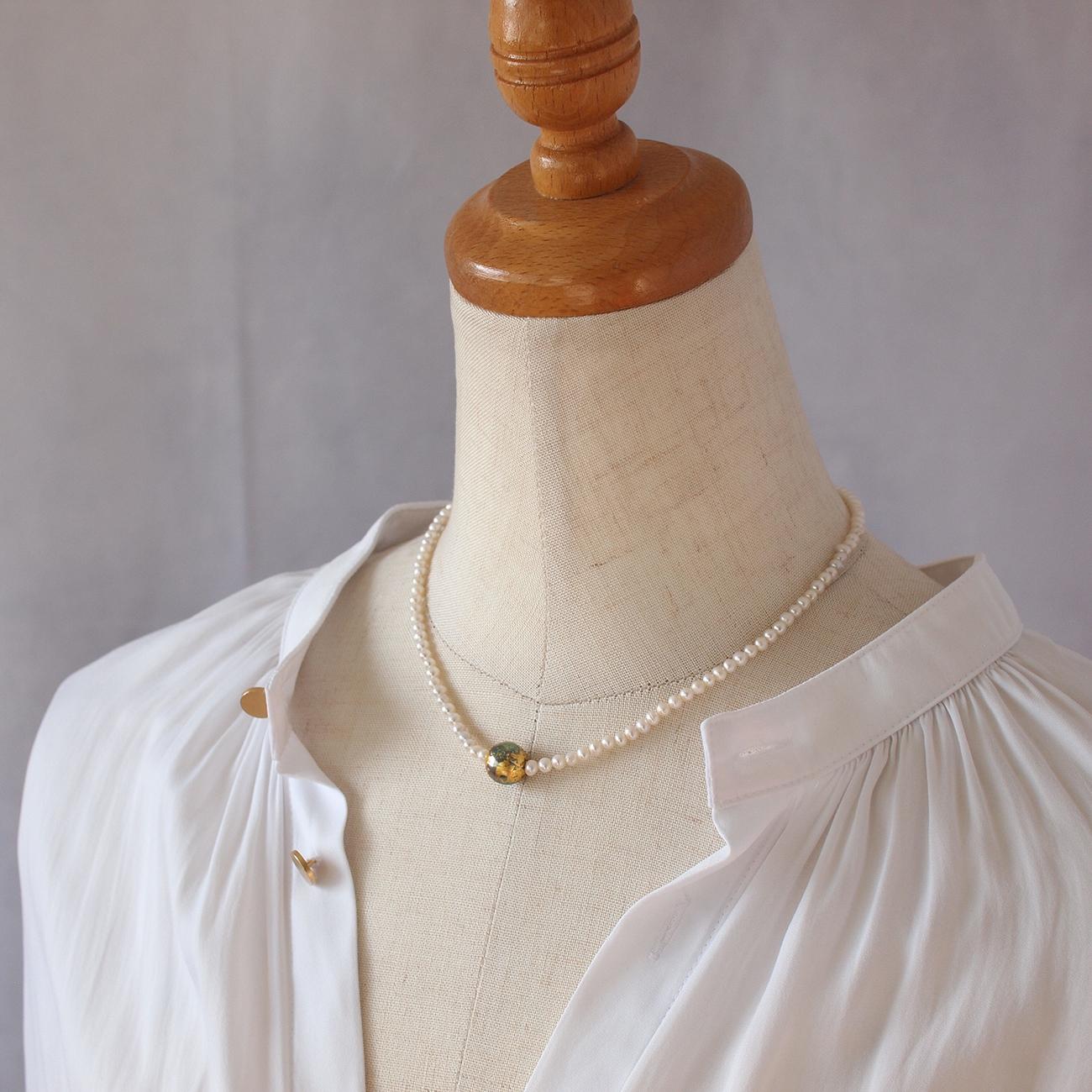 《限定2点》地球×淡水パールネックレス　チョーカー　金箔とピーコックパール　約37cm＋アジャスター　３日以内発送 | 8枚目