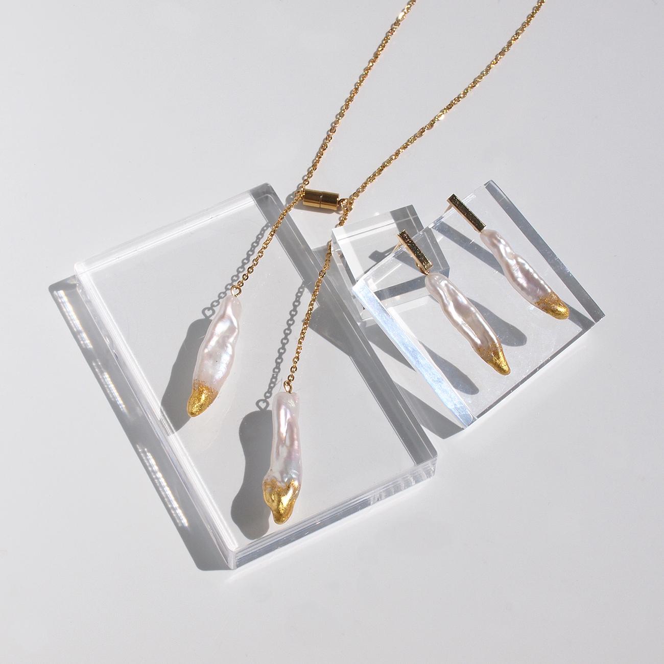 【希少・限定数】スティックパール×金箔のロングネックレス　マグネット着脱　パールY字ネックレス　ラリエット　ステンレス | 12枚目