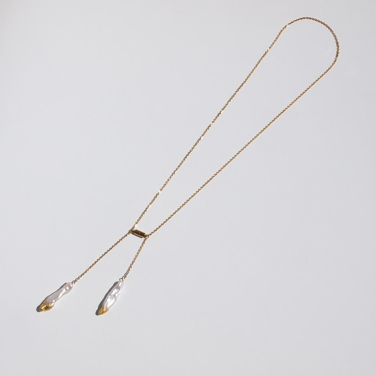 【希少・限定数】スティックパール×金箔のロングネックレス　マグネット着脱　パールY字ネックレス　ラリエット　ステンレス | 6枚目