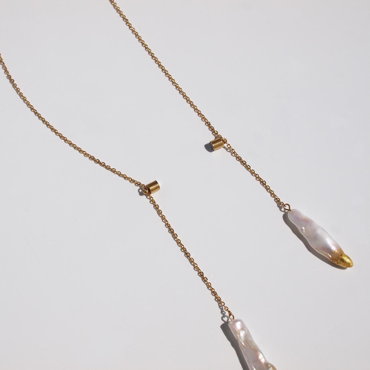【希少・限定数】スティックパール×金箔のロングネックレス　マグネット着脱　パールY字ネックレス　ラリエット　ステンレス | 7枚目