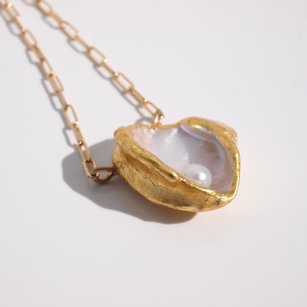 【一点物】パールを育む貝のネックレス 金箔×淡水パール ステンレス 約40~48cm 長さ調節可 アレルギーフリー | 7枚目